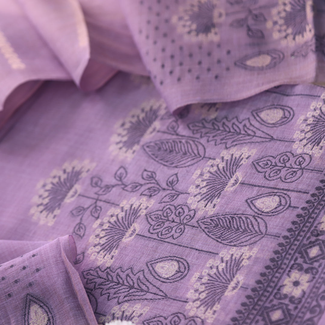Rashiya Tulip Purple Thread and Zari Weaved Jamdani Chanderi Suit Set