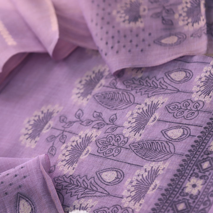Rashiya Tulip Purple Thread and Zari Weaved Jamdani Chanderi Suit Set