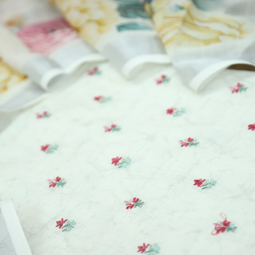 Lilly Shell Beige Thread Floral Buti Work Cotton Linen Set