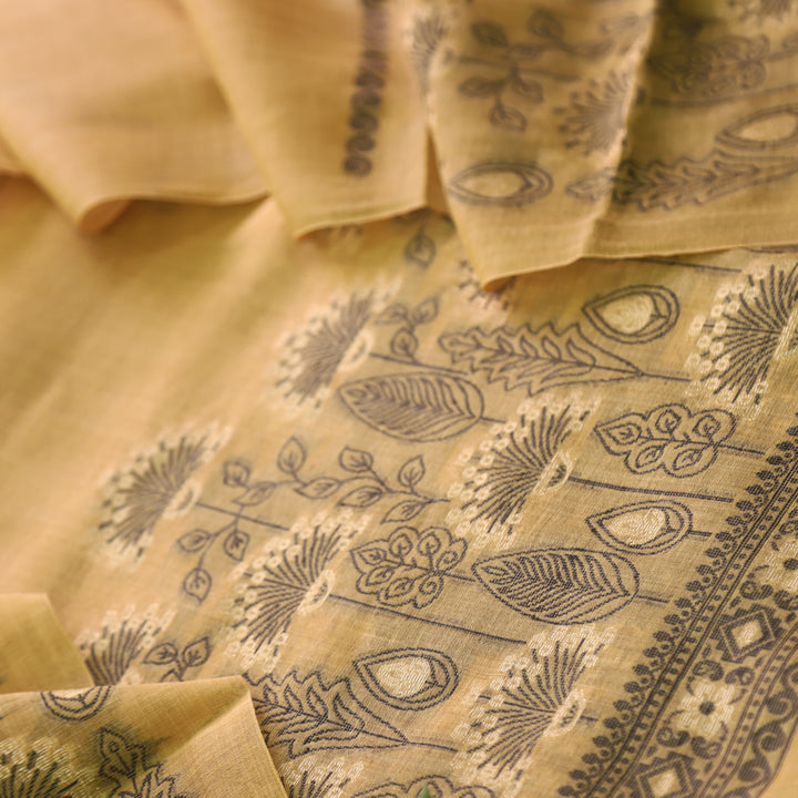 Rashiya Dijon Yellow Thread and Zari Weaved Jamdani Chanderi Suit Set