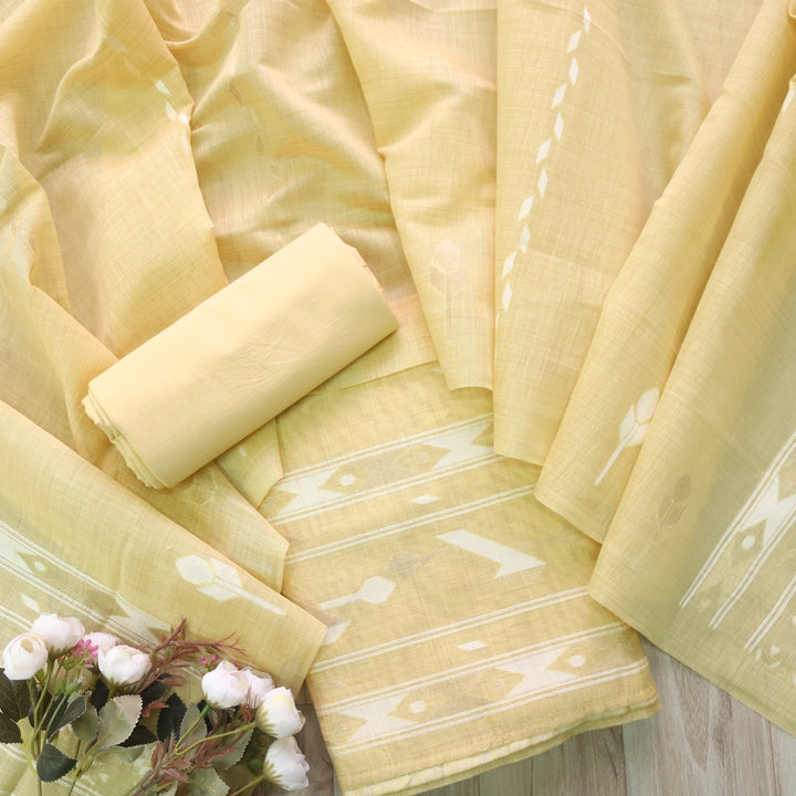 Jannat Faded Yellow Authentic Jamdani Top and Jamdani Dupatta