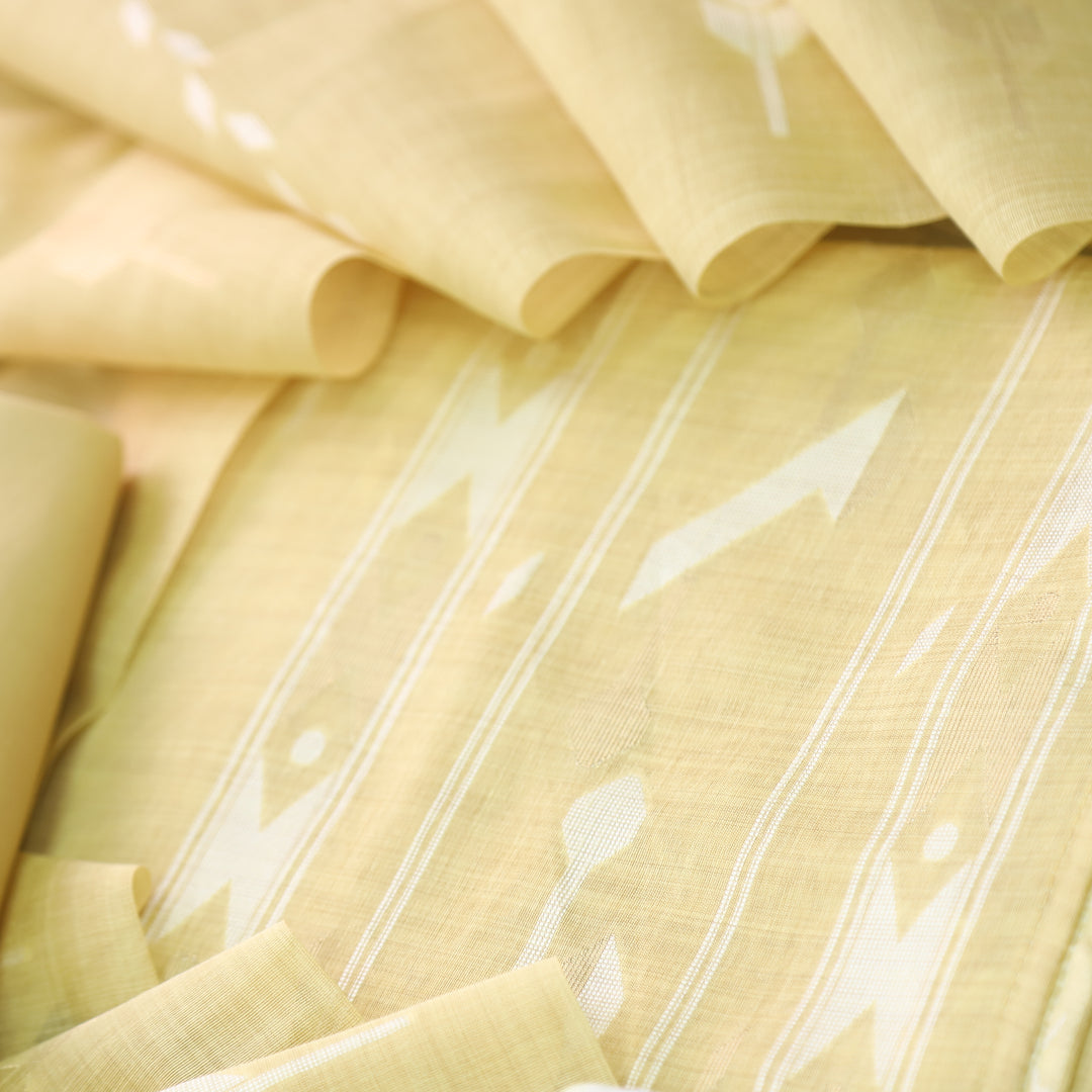 Jannat Faded Yellow Authentic Jamdani Top and Jamdani Dupatta