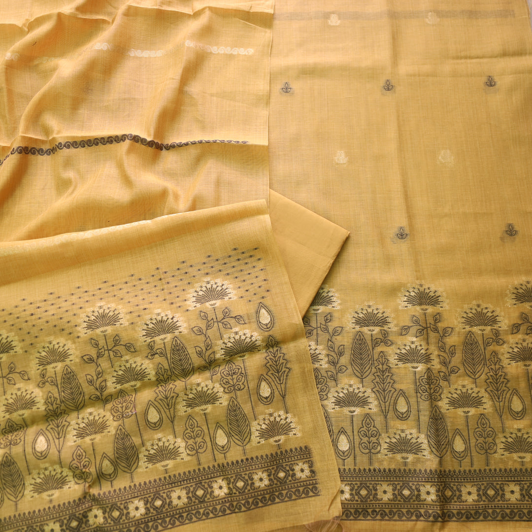 Rashiya Dijon Yellow Thread and Zari Weaved Jamdani Chanderi Suit Set