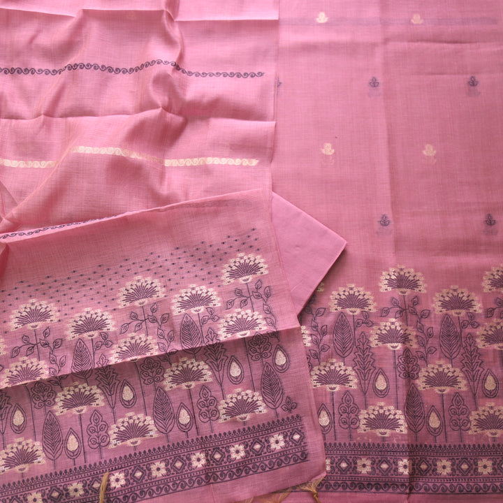 Rashiya Mauve Pink Thread and Zari Weaved Jamdani Chanderi Suit Set