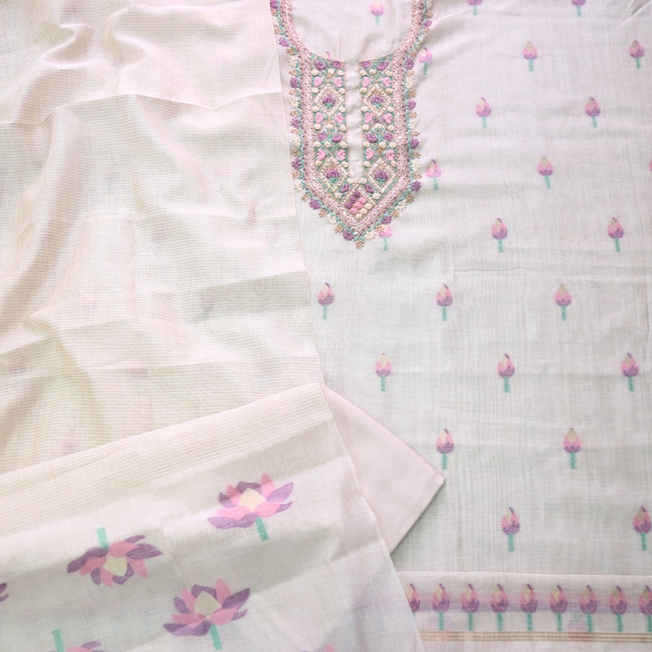 Jamdani Lavis Lavender Thread Neck Work Jamdani Suit Set