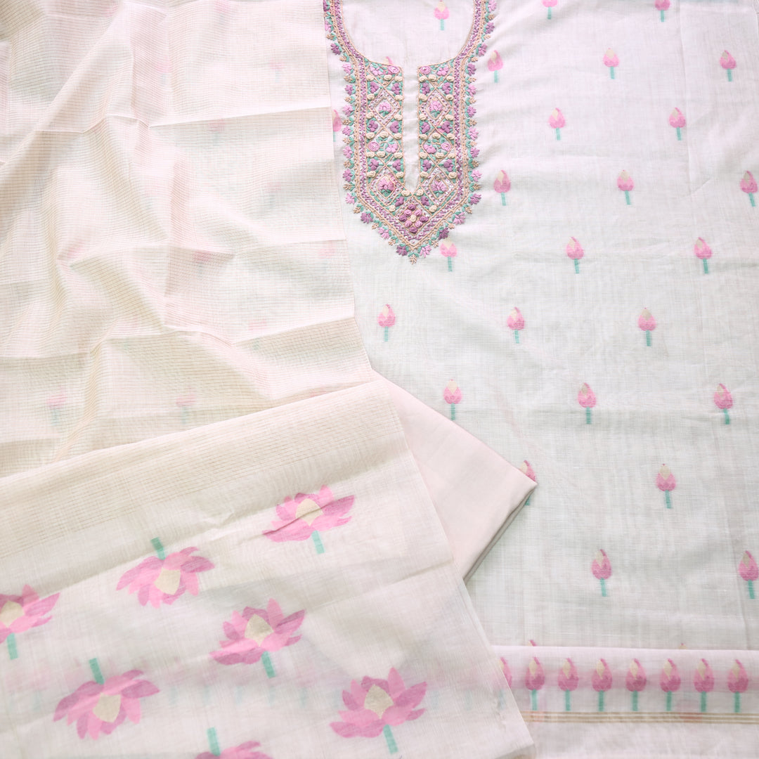 Jamdani Soft Pink Thread Neck Work Jamdani Suit Set