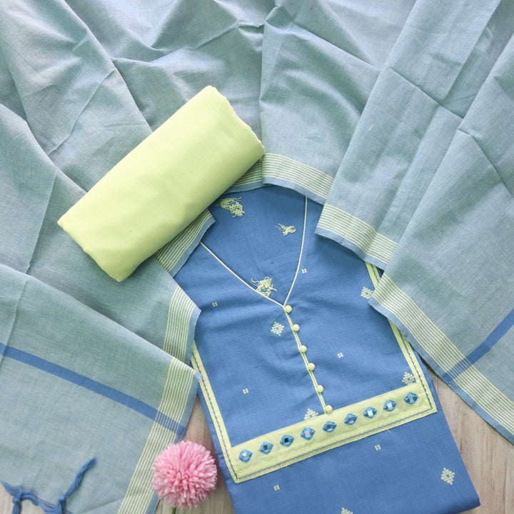 Tejas Faded Blue All Over Thread Weaved Handloom Cotton Suit Set