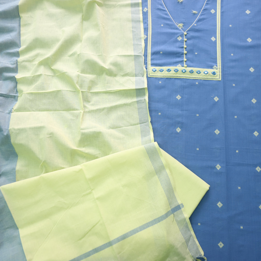 Tejas Faded Blue All Over Thread Weaved Handloom Cotton Suit Set