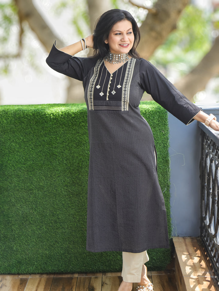 Olivia Oil Black Mirror Yoke Cotton Kurti