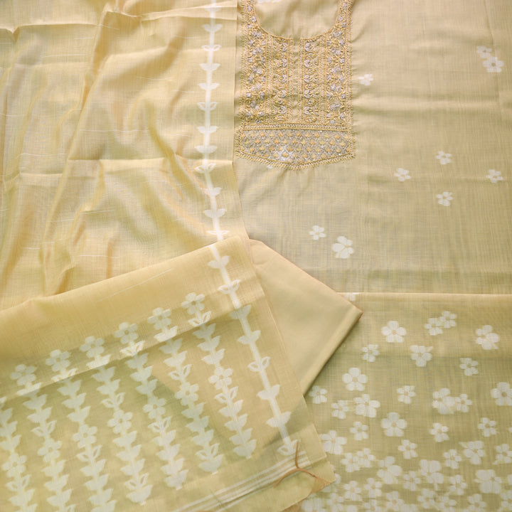 Jamdani Faded Yellow Thread Neck Work Jamdani Suit Set
