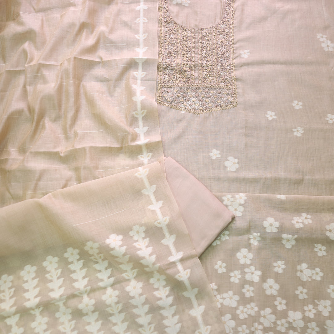 Jamdani Sand Beige Thread Neck Work Jamdani Suit Set