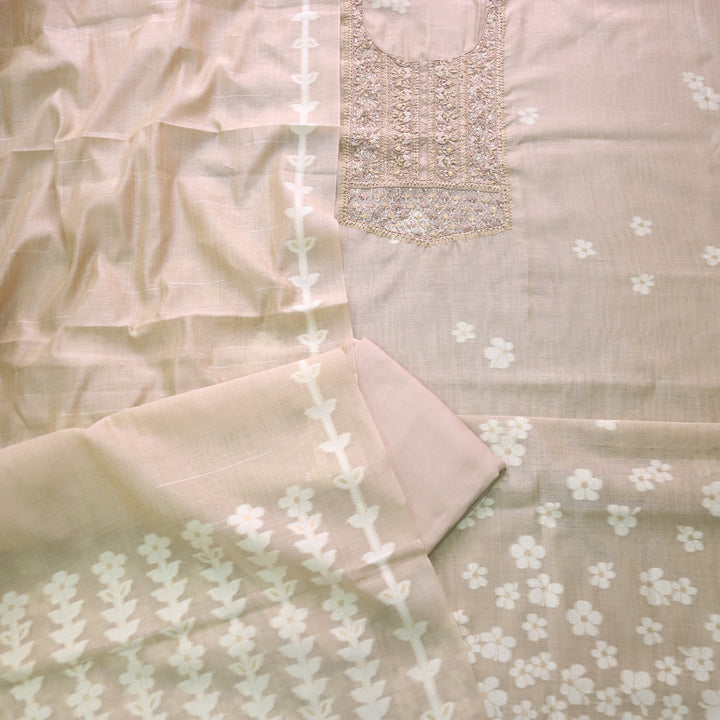 Jamdani Sand Beige Thread Neck Work Jamdani Suit Set