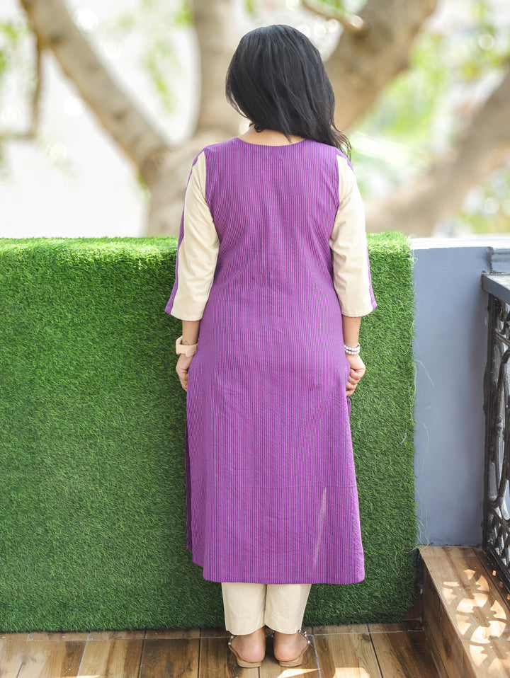 Olivia Orchid Lilac Mirror Yoke Cotton Kurti