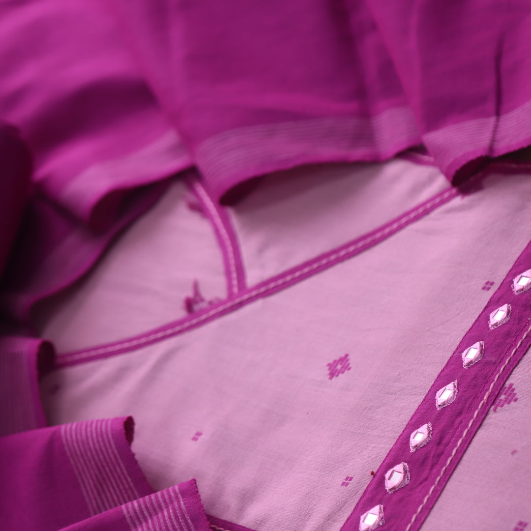 Tejas Orchid Purple Angrakha Style Thread Weaved Handloom Cotton Suit Set