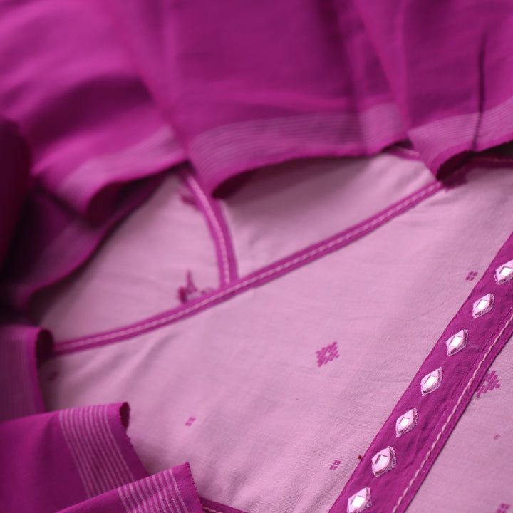 Tejas Orchid Purple Angrakha Style Thread Weaved Handloom Cotton Suit Set