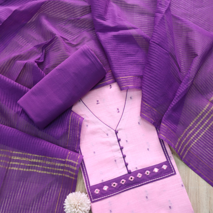 Tejas Softy Pink All Over Thread Weaved Handloom Cotton Suit Set