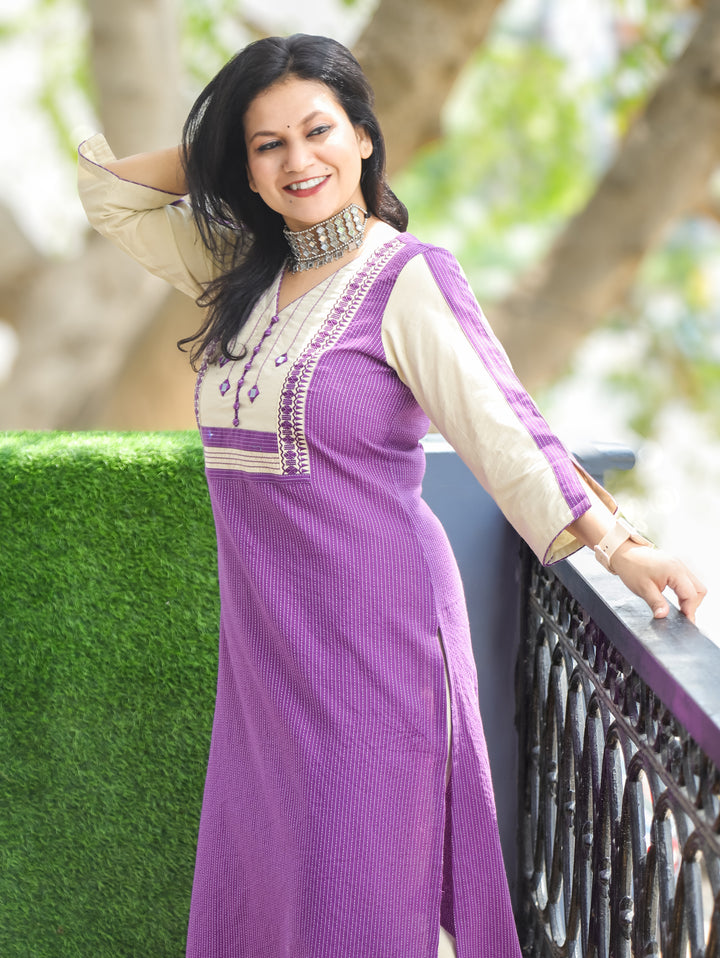 Olivia Orchid Lilac Mirror Yoke Cotton Kurti