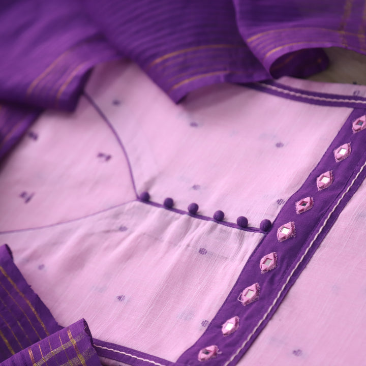 Tejas Softy Pink All Over Thread Weaved Handloom Cotton Suit Set