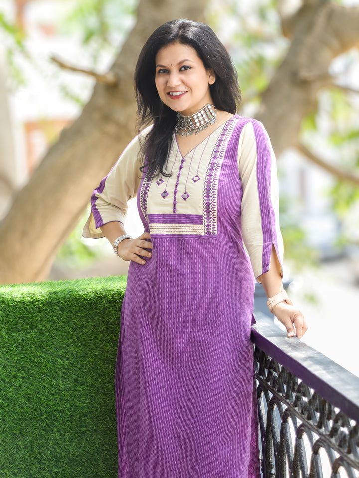 Olivia Orchid Lilac Mirror Yoke Cotton Kurti