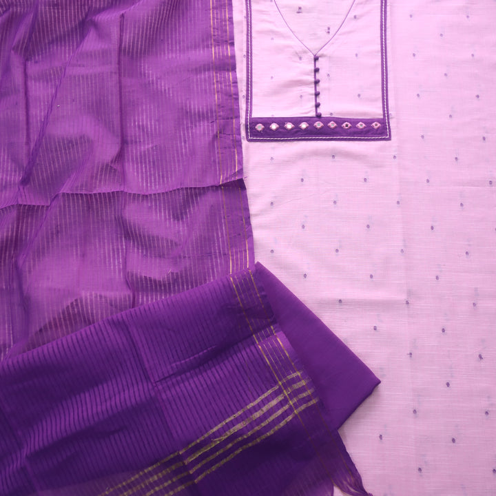 Tejas Softy Pink All Over Thread Weaved Handloom Cotton Suit Set