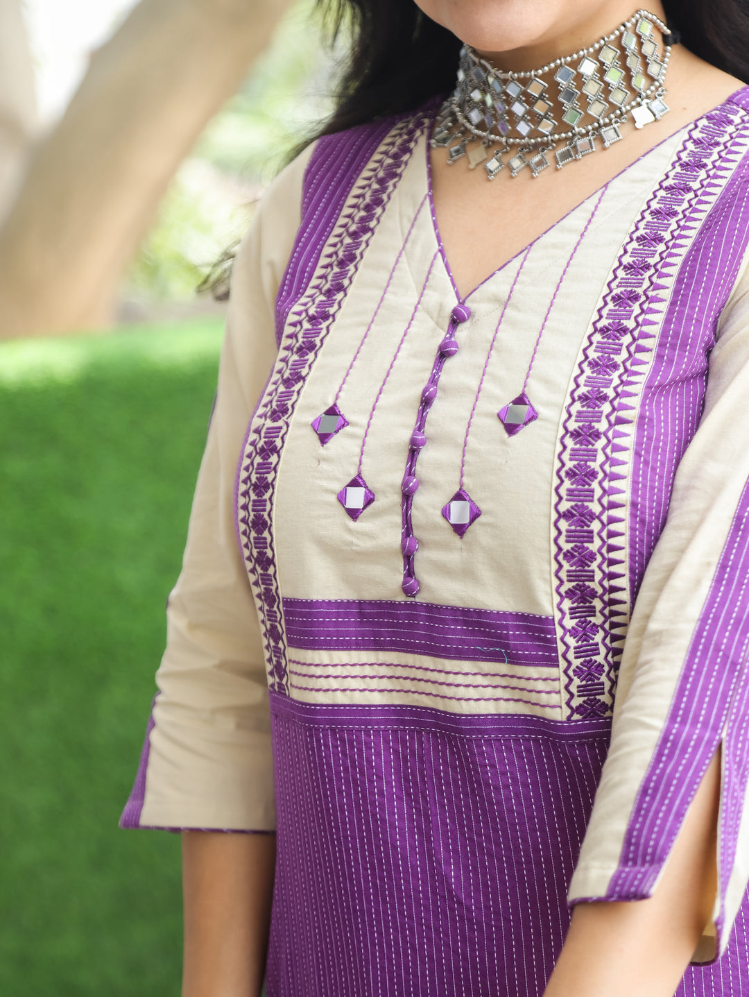 Olivia Orchid Lilac Mirror Yoke Cotton Kurti
