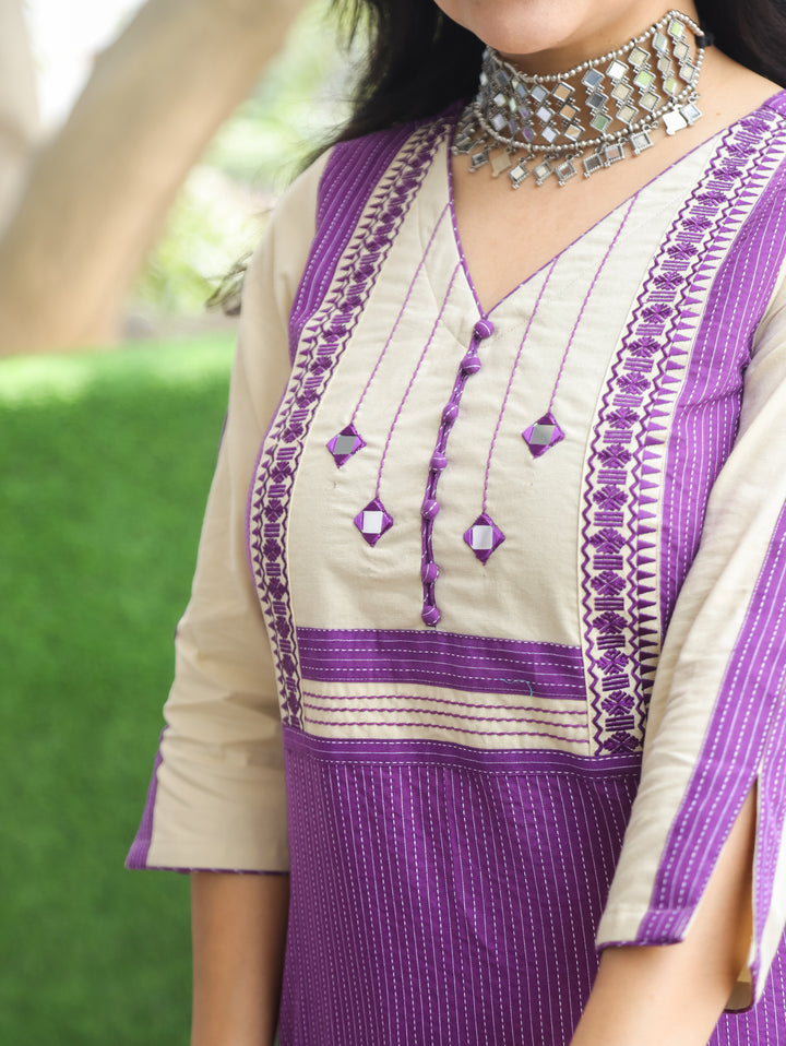 Olivia Orchid Lilac Mirror Yoke Cotton Kurti