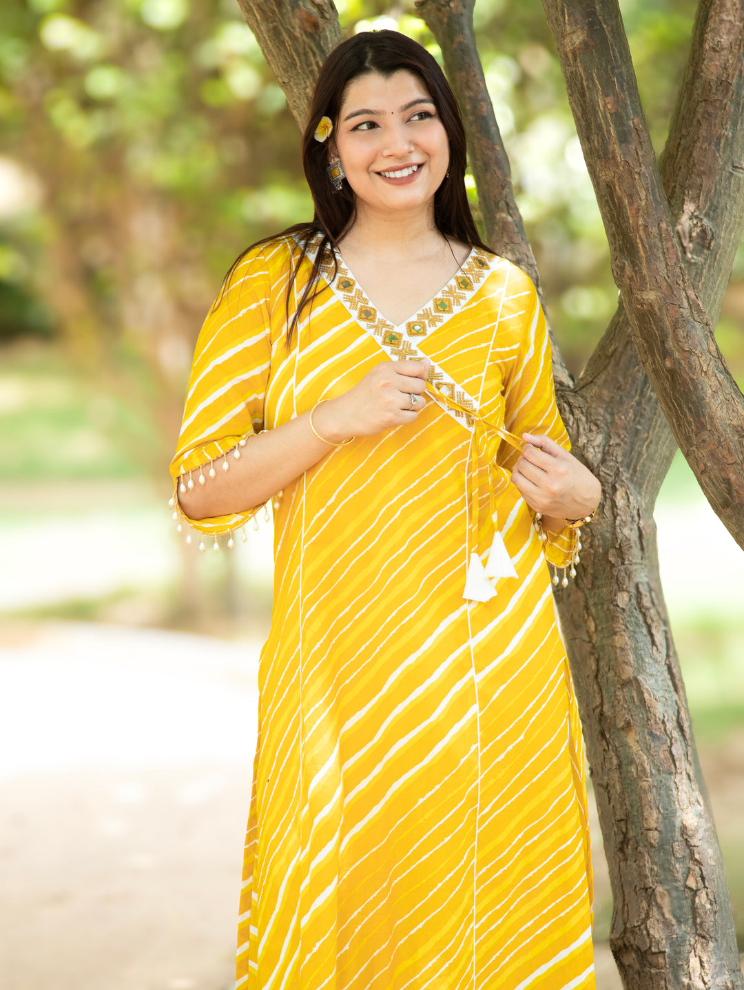 Lehar Sunflower Yellow Panel Style Leheriye Cotton Kurti