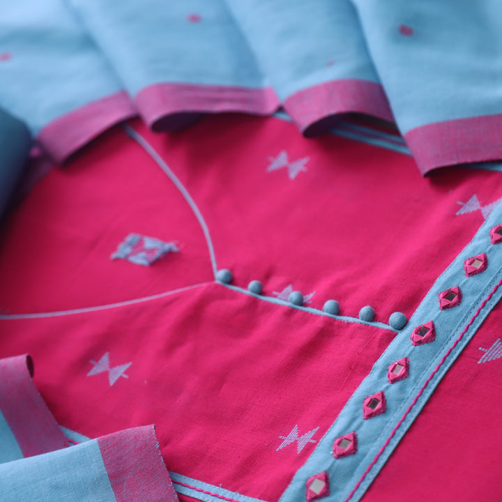 Tejas Rani Pink All Over Thread Weaved Handloom Cotton Suit Set
