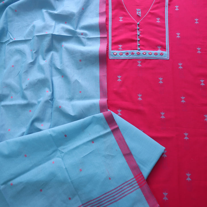 Tejas Rani Pink All Over Thread Weaved Handloom Cotton Suit Set