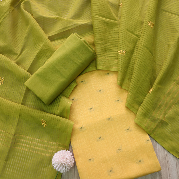 Kinaari Butter Yellow All Over Thread Weaved Cotton Suit Set