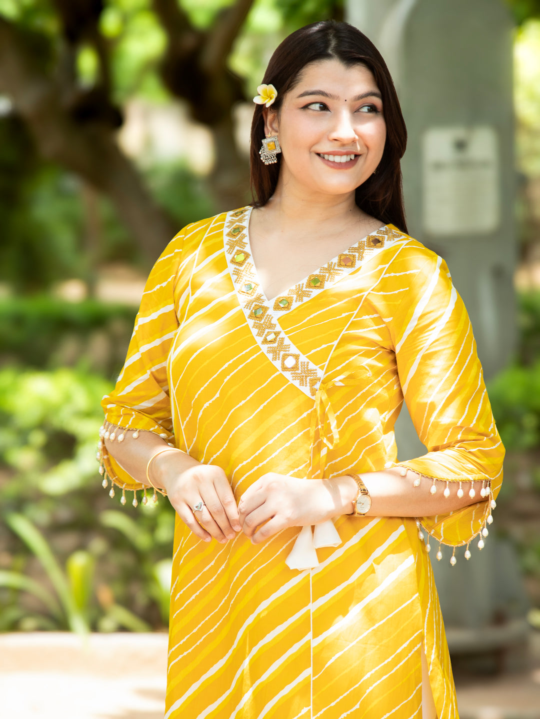Lehar Sunflower Yellow Panel Style Leheriye Cotton Kurti