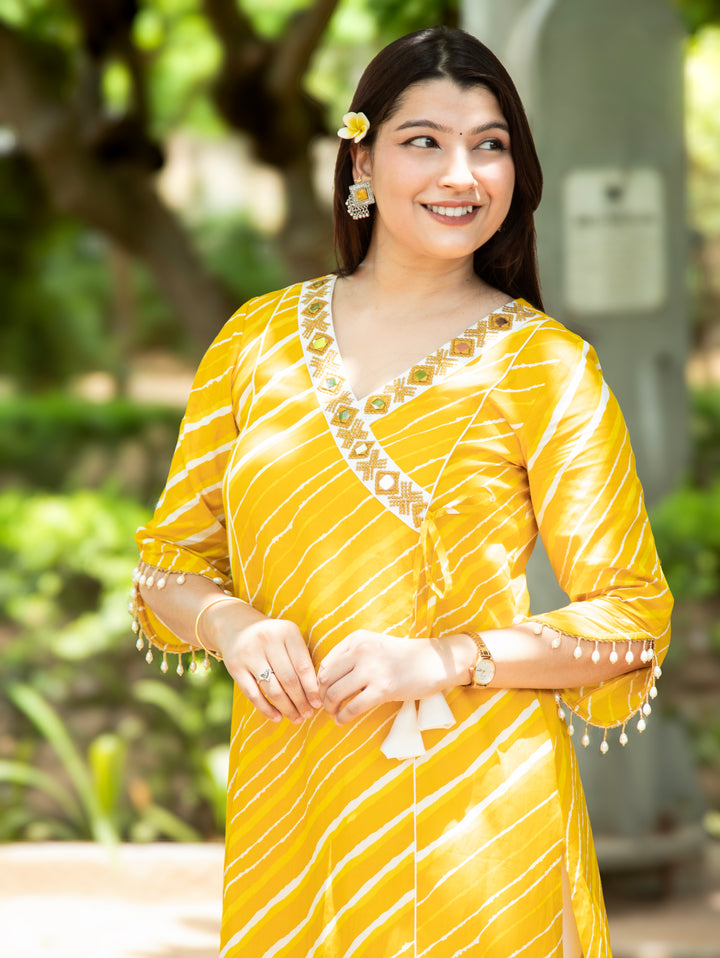 Lehar Sunflower Yellow Panel Style Leheriye Cotton Kurti