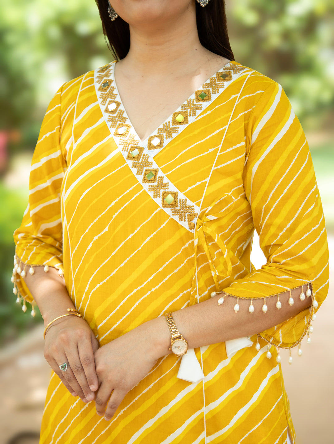 Lehar Sunflower Yellow Panel Style Leheriye Cotton Kurti