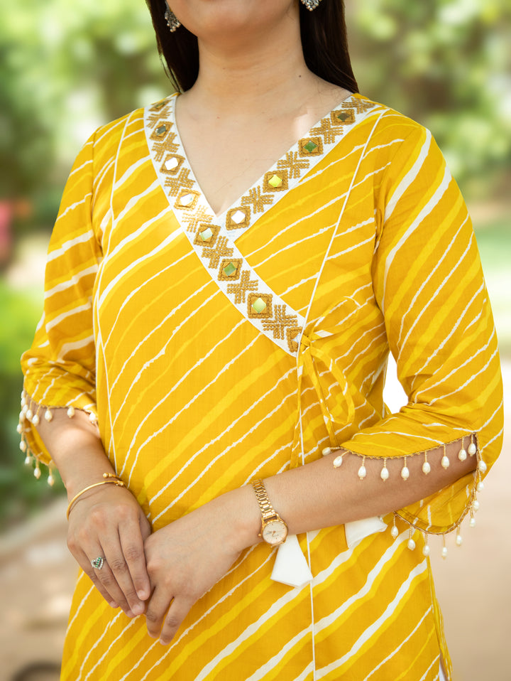 Lehar Sunflower Yellow Panel Style Leheriye Cotton Kurti
