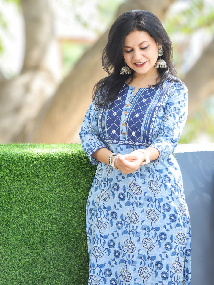 Molly Sky Blue Dabu Printed Cotton Kurti