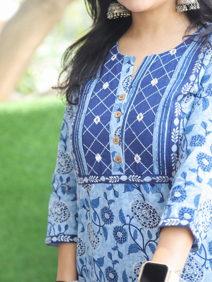 Molly Sky Blue Dabu Printed Cotton Kurti
