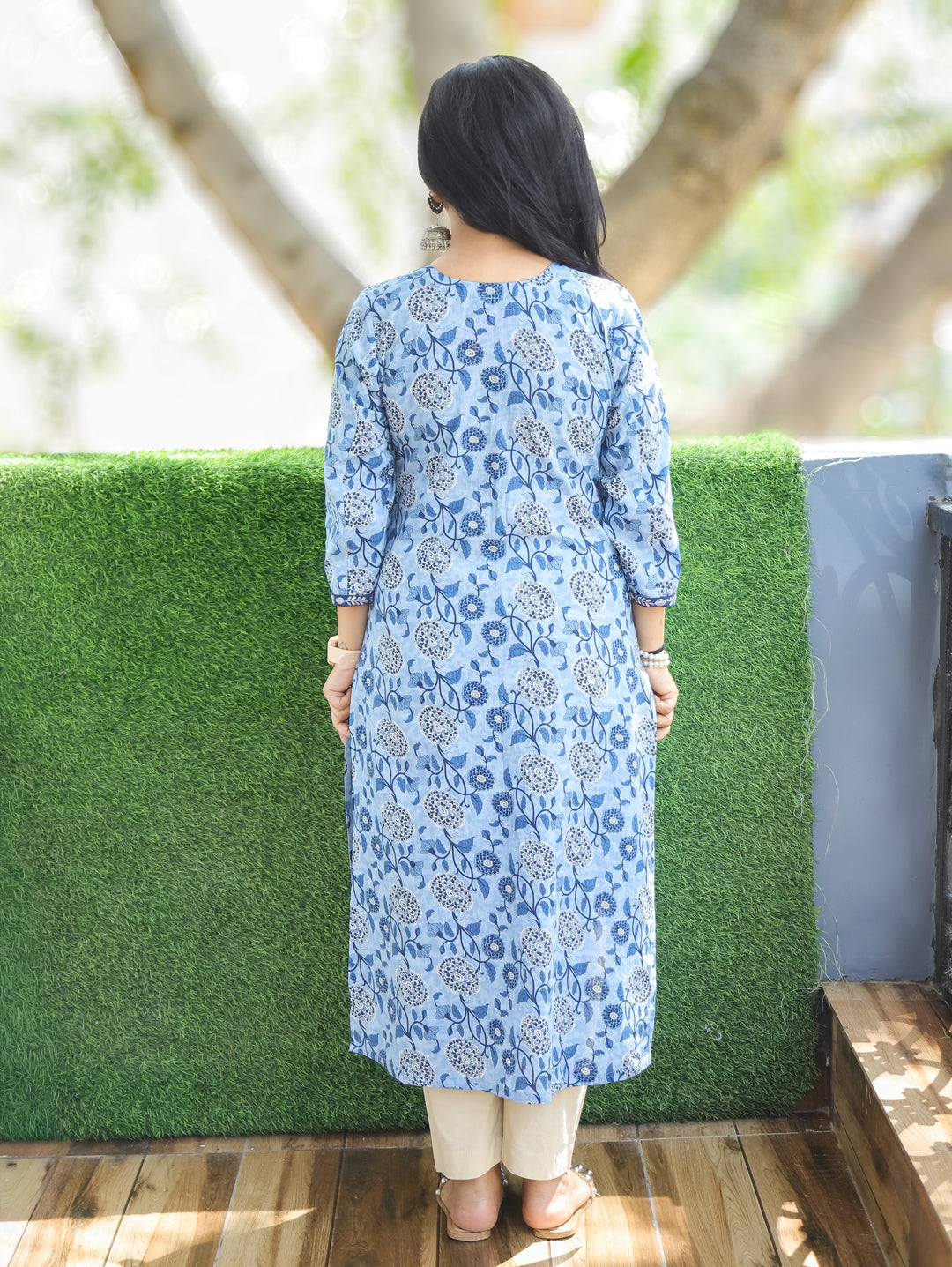 Molly Sky Blue Dabu Printed Cotton Kurti