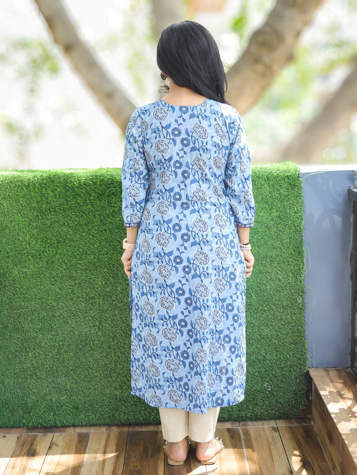 Molly Sky Blue Dabu Printed Cotton Kurti