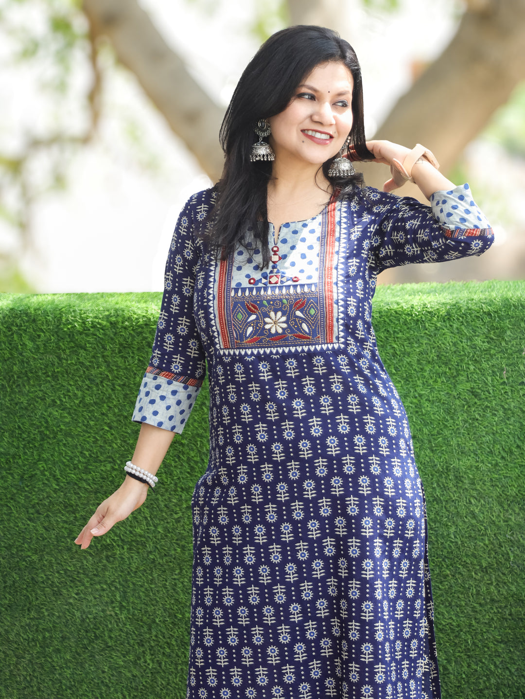Mohini Navy Blue Gamthi Cotton Kurti