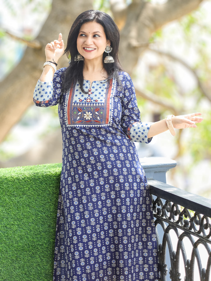 Mohini Navy Blue Gamthi Cotton Kurti