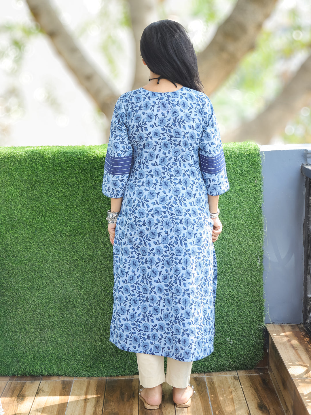Molly Stone Blue Dabu Printed Cotton Kurti