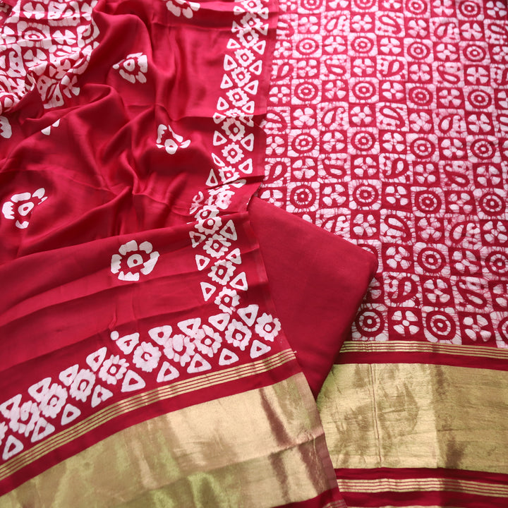 Premika Pomegranate Red  All Over Batik Printed with Jacquard Weaved Hem Modal Set