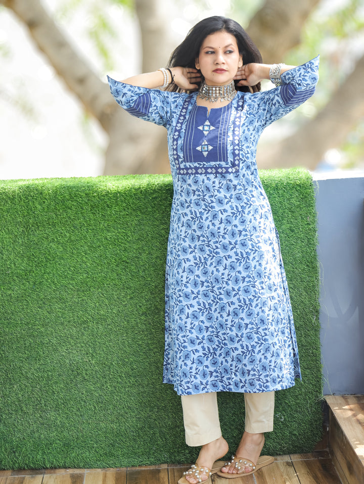 Molly Stone Blue Dabu Printed Cotton Kurti