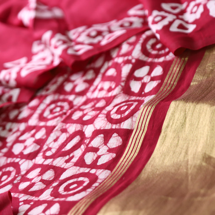 Premika Pomegranate Red  All Over Batik Printed with Jacquard Weaved Hem Modal Set
