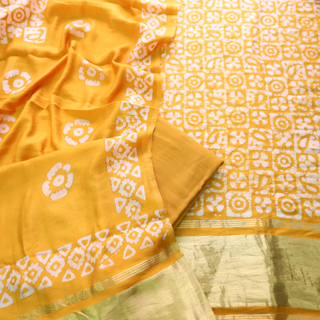 Premika Corn Yellow All Over Batik Printed with Jacquard Weaved Hem Modal Set