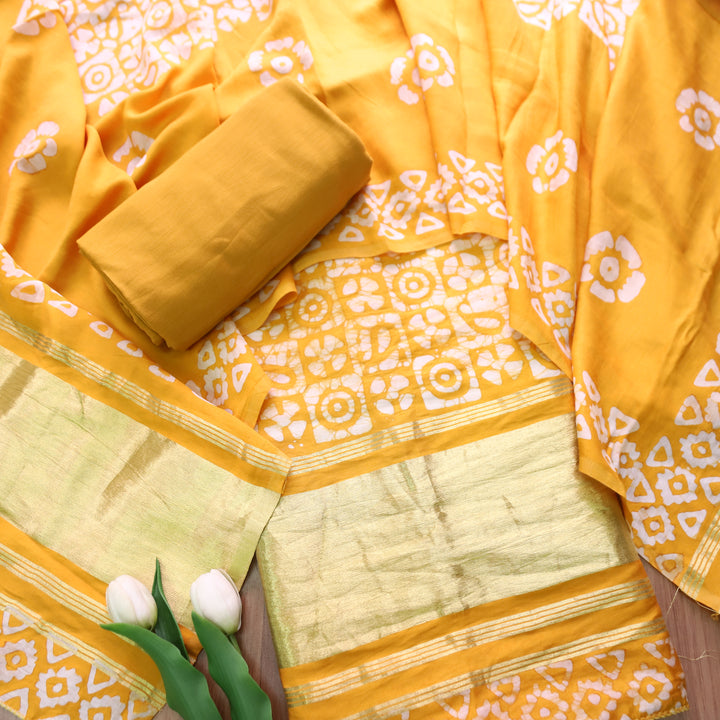 Premika Corn Yellow All Over Batik Printed with Jacquard Weaved Hem Modal Set