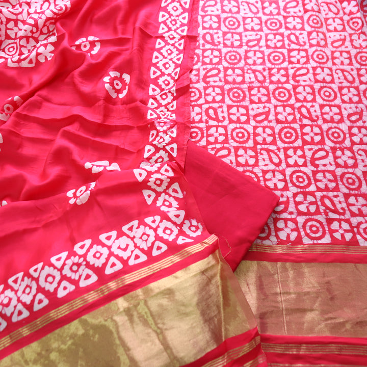 Premika Bright Pink All Over Batik Printed with Jacquard Weaved Hem Modal Set