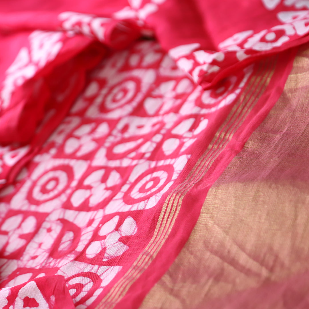 Premika Bright Pink All Over Batik Printed with Jacquard Weaved Hem Modal Set