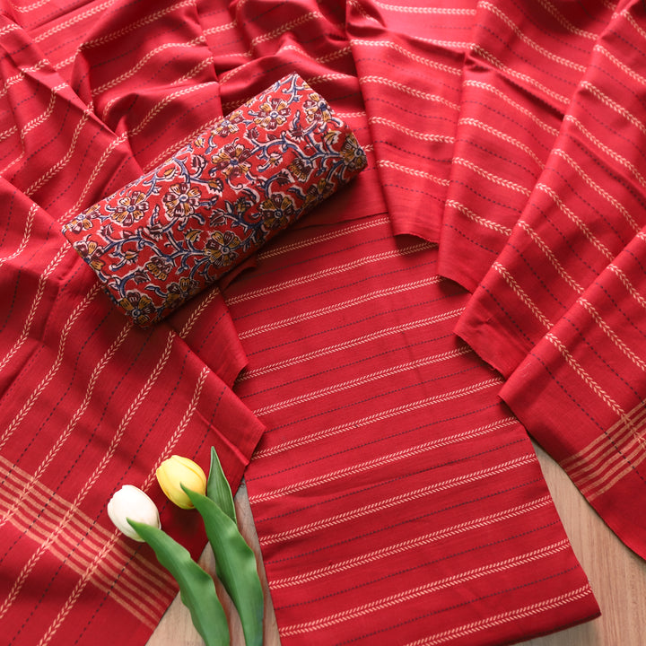 Kamini Maroon Red All Over Thread Weaved Work Cotton Suit Set