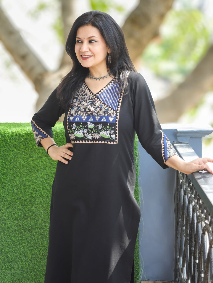 Titli Black Pichwai Embroidered Cotton Kurti